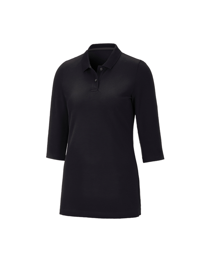 Shirts & Co.: e.s. Piqué-Polo 3/4 Arm cotton stretch, Damen + schwarz 3