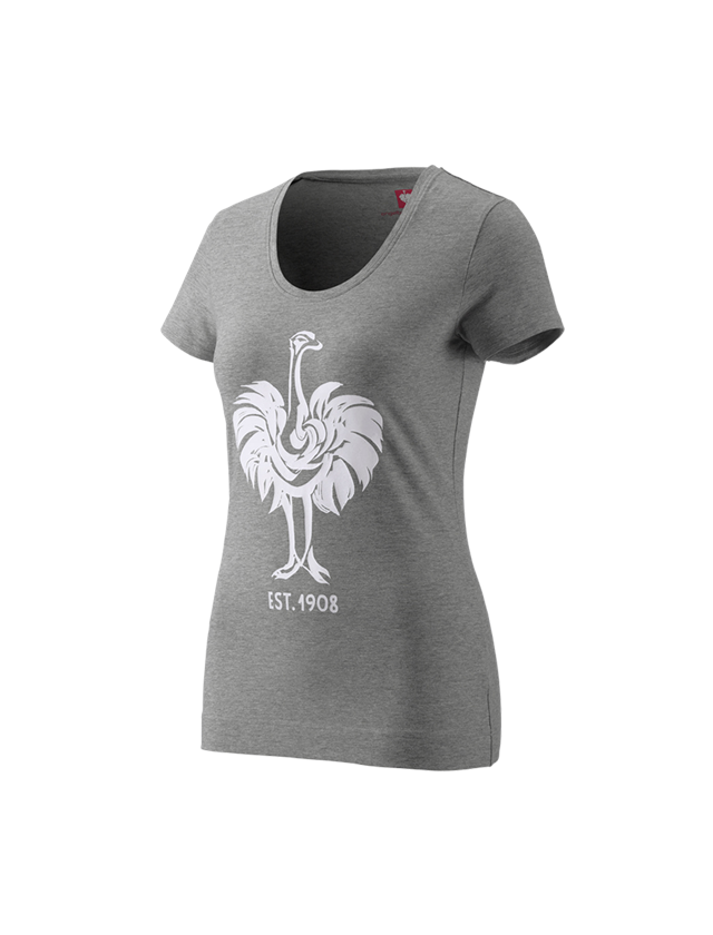 Shirts & Co.: e.s. T-Shirt 1908, Damen + graumeliert/weiß 1