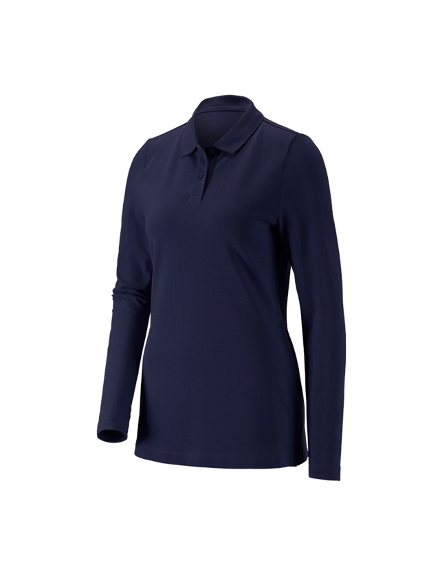 Shirts & Co.: e.s. Piqué-Polo Longsleeve cotton stretch,Damen + dunkelblau