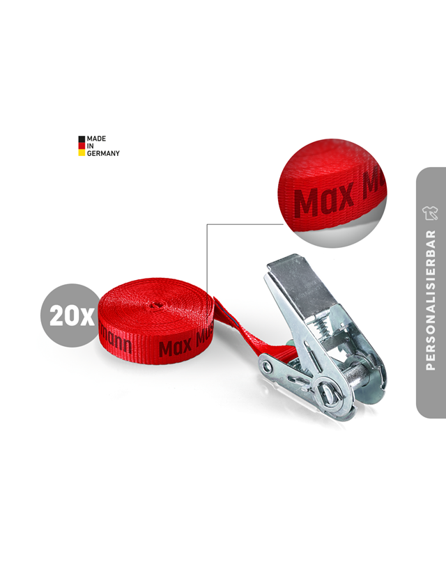 Spanngurte: 20x Spanngurte, 1-tlg. mit Ratsche, inkl. Druck