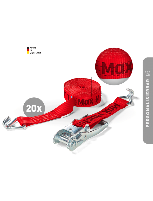 Spanngurte: 20x Spanngurte, 2-tlg - Ratsche+Haken, inkl. Druck