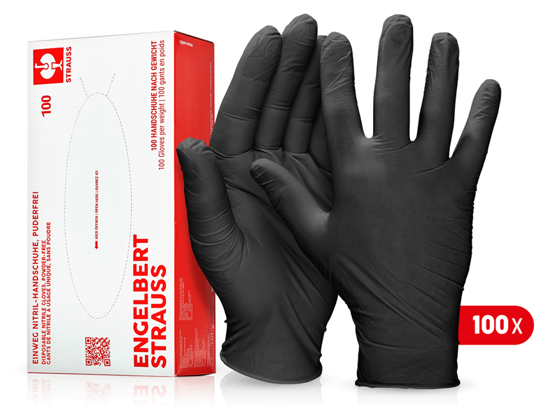 Hauptansicht, Beschichtet, Einweg Nitril-Handschuhe, puderfrei, schwarz