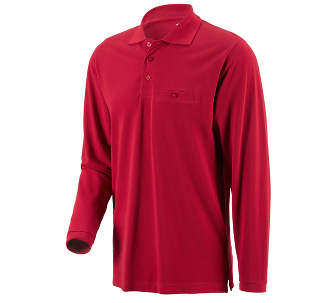 Vue principale, T-shirts à manches longues, e.s. Longsleeve polo cotton Pocket, rouge