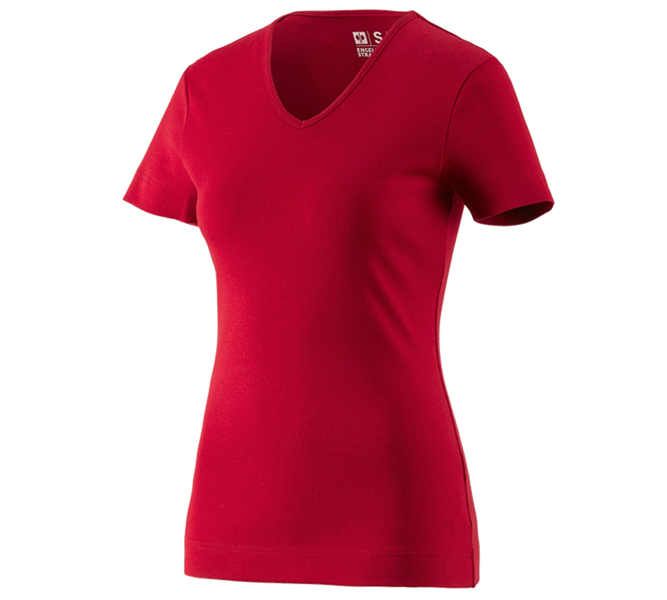 Hoofdaanzicht, Dames, e.s. T-Shirt cotton V-Neck, dames, vuurrood