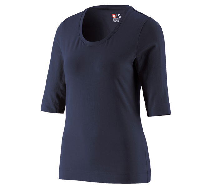 Vue principale, Hauts, e.s. Shirt à manches 3/4 cotton stretch, femmes, bleu foncé