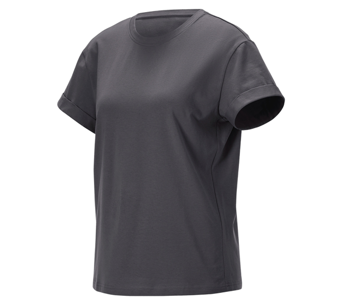 Hoofdaanzicht, Bovenkleding, e.s. T-Shirt cotton stretch rolled sleeve, dames, antraciet
