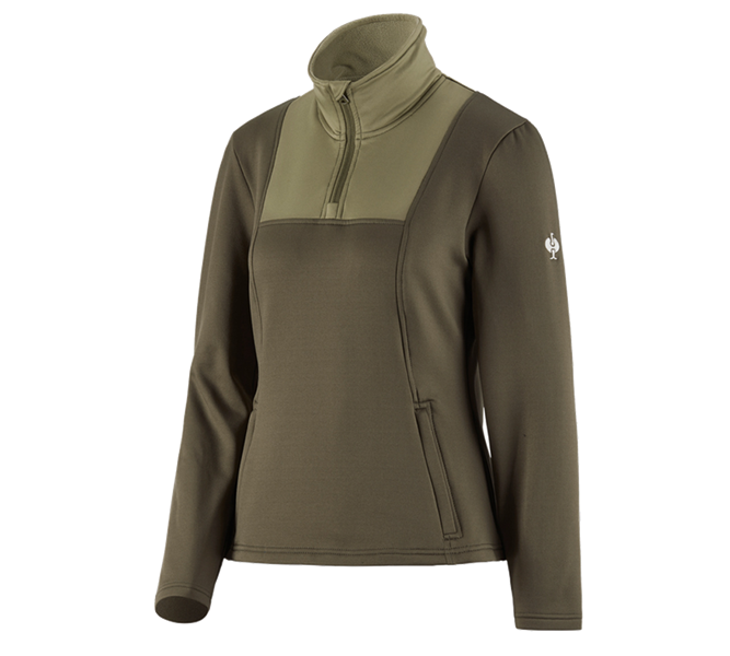 Vue principale, e.s.concrete, Pull de f. thermo stretch e.s.concrete, femmes, vert boue/vert stipa