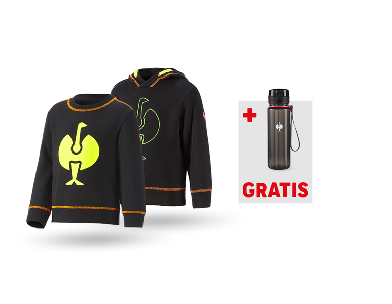 Hoofdaanzicht, Kinderen, SET: Hoodie + sweatshirt e.s.motion 2020, kinderen, zwart/signaalgeel/signaaloranje