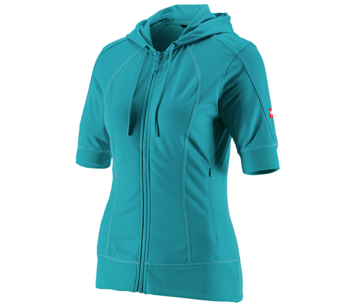 Hoofdaanzicht, Fleece Jassen | Gebreide Jassen, e.s.Functioneel capuchonjack stripe 3/4-mouw,dames, oceaan