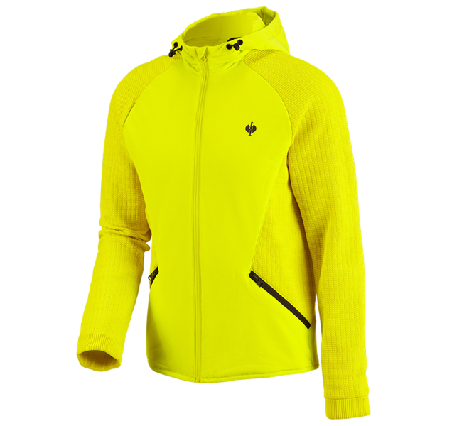 Hoofdaanzicht, e.s.trail, Hybride gebreide jack met capuchon e.s.trail, zuurgeel/zwart