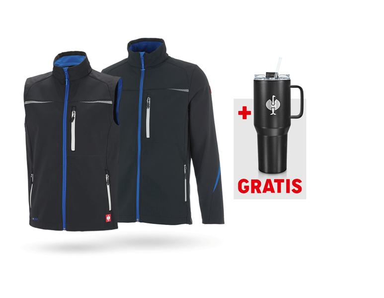 Hoofdaanzicht, Actie-sets, SET: Softshell jack + bodywarmer e.s.motion 2020, grafiet/gentiaanblauw