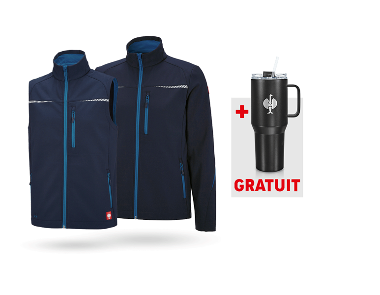 Vue principale, Kit d'évènements, KIT : Veste Softshell + Gilet e.s.motion 2020, bleu foncé/atoll