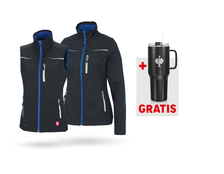 Hoofdaanzicht, Actie-sets, SET: Softsh.jack+bodywarmer e.s.motion 2020,dames, grafiet/gentiaanblauw