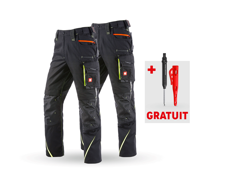 Vue principale, Vêtements, KIT : 2x Pantalon e.s.motion 2020, noir/jaune fluo/orange fluo