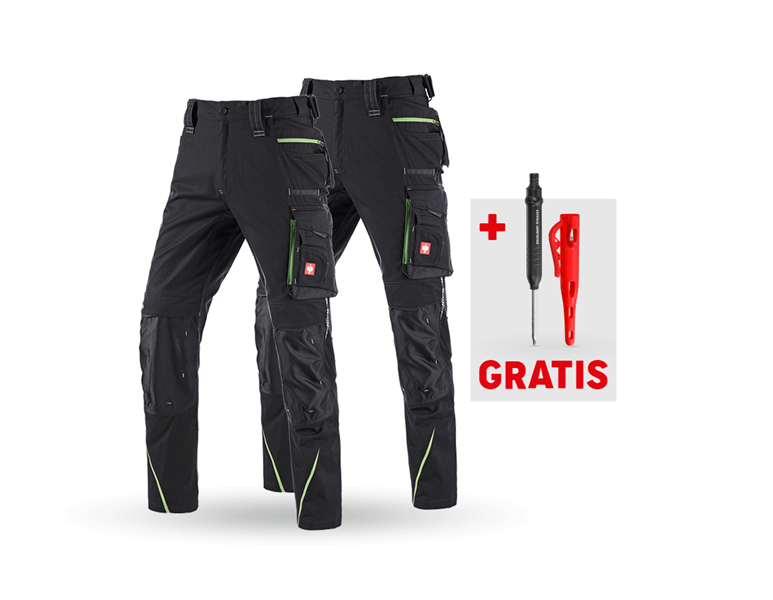 Hoofdaanzicht, Nieuwe, SET: 2x Werkbroek e.s.motion 2020, zwart/zeegroen