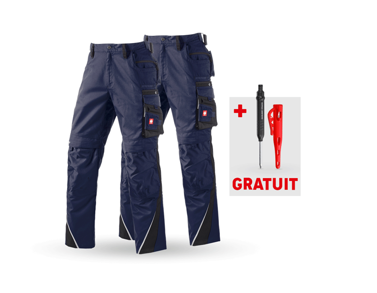 Vue principale, PROMOS, KIT : 2x Pantalon à taille élastique e.s.motion, bleu foncé/noir