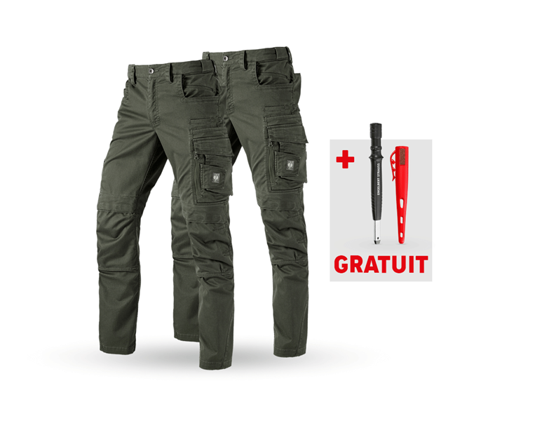 Vue principale, Vêtements, KIT : 2x Pantalon à taille élas. e.s.motion ten, vert camouflage