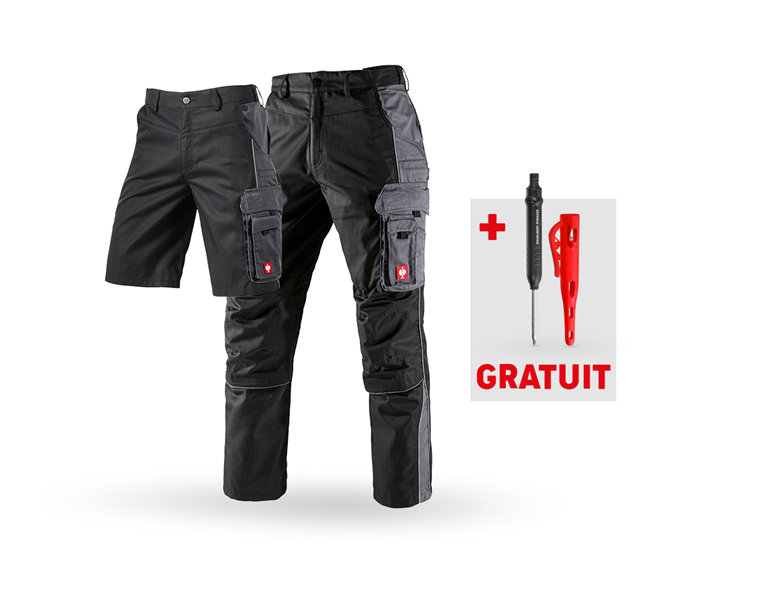 Vue principale, PROMOS, KIT : Pantalon de travail + Short e.s.active, noir/anthracite