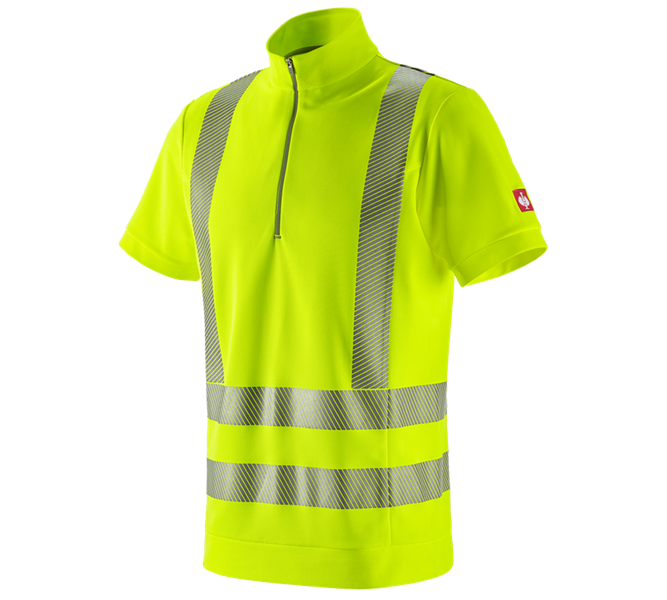 Vue principale, Vêtements haute visibilité, e.s. T-shirt fermeture-éclair h.visib. fonct. UV, jaune fluo