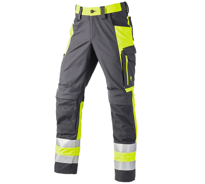 Vue principale, Vêtements haute visibilité, Pant. à taille élast. haute visibil. e.s.concrete, anthracite/jaune fluo