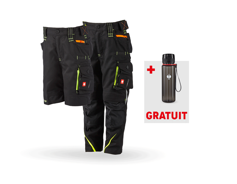 Vue principale, PROMOS, KIT : Pantalon + Short e.s.motion 2020, enfants, noir/jaune fluo/orange fluo