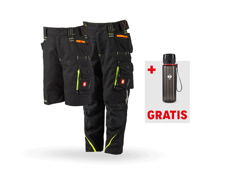 Hoofdaanzicht, Koopjes, SET: Broek + Short e.s.motion 2020, kinderen, zwart/signaalgeel/signaaloranje