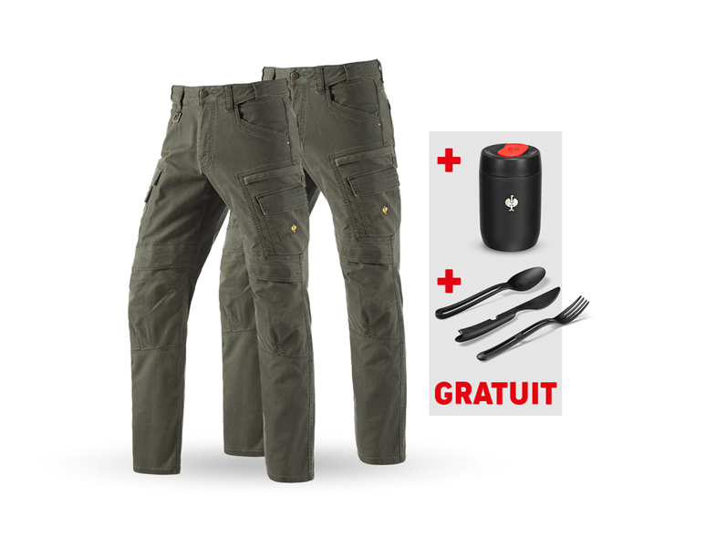 Vue principale, PROMOS, KIT : 2x Pantalon cargo de travail e.s.vintage, vert camouflage