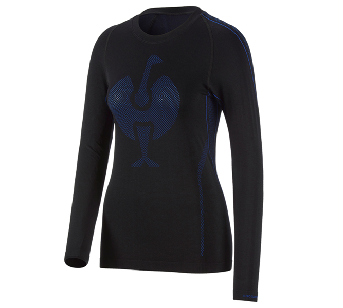 Vue principale, Vêtements, e.s. Fonction-Longsleeve seamless-warm, femmes, noir/bleu gentiane