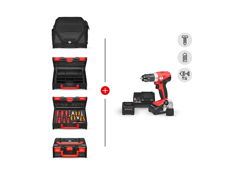 Hoofdaanzicht, STRAUSSbox Zakken, Gereedsch.set elekt+multi schroefboor+STRAUSSbox, zwart