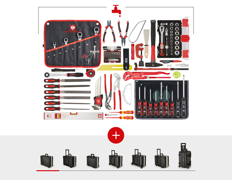 Vue principale, Outils, Jeu d'outils sanitaire avec coffre à outils