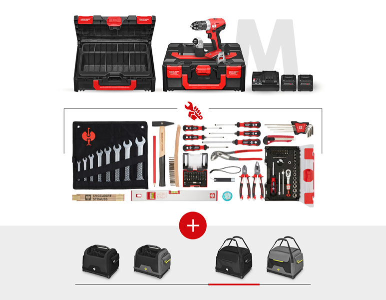 Hoofdaanzicht, STRAUSSbox Zakken, Gereedsch.set Allround+18,0V accu-multischroefmach, zwart