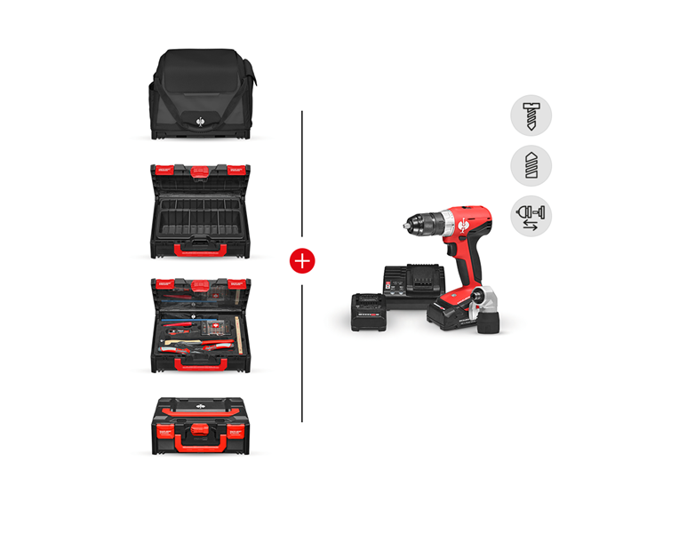 Hoofdaanzicht, STRAUSSbox Zakken, Gereedsch.set + multi- schroefboormach +STRAUSSbox, zwart