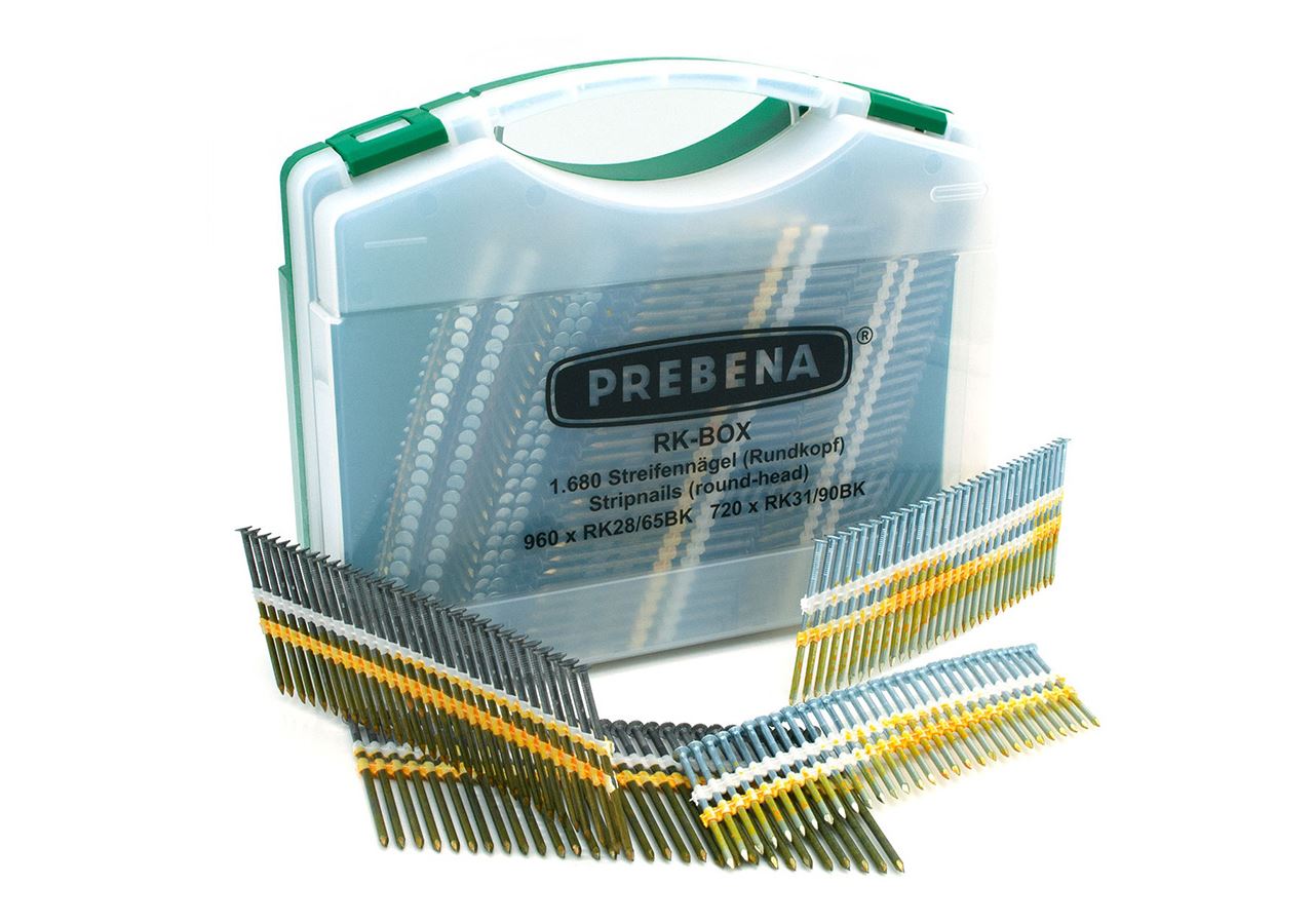 Accessoires d'outillages à air comprimé: Assortim. de clous à tête ronde Prebena de type RK