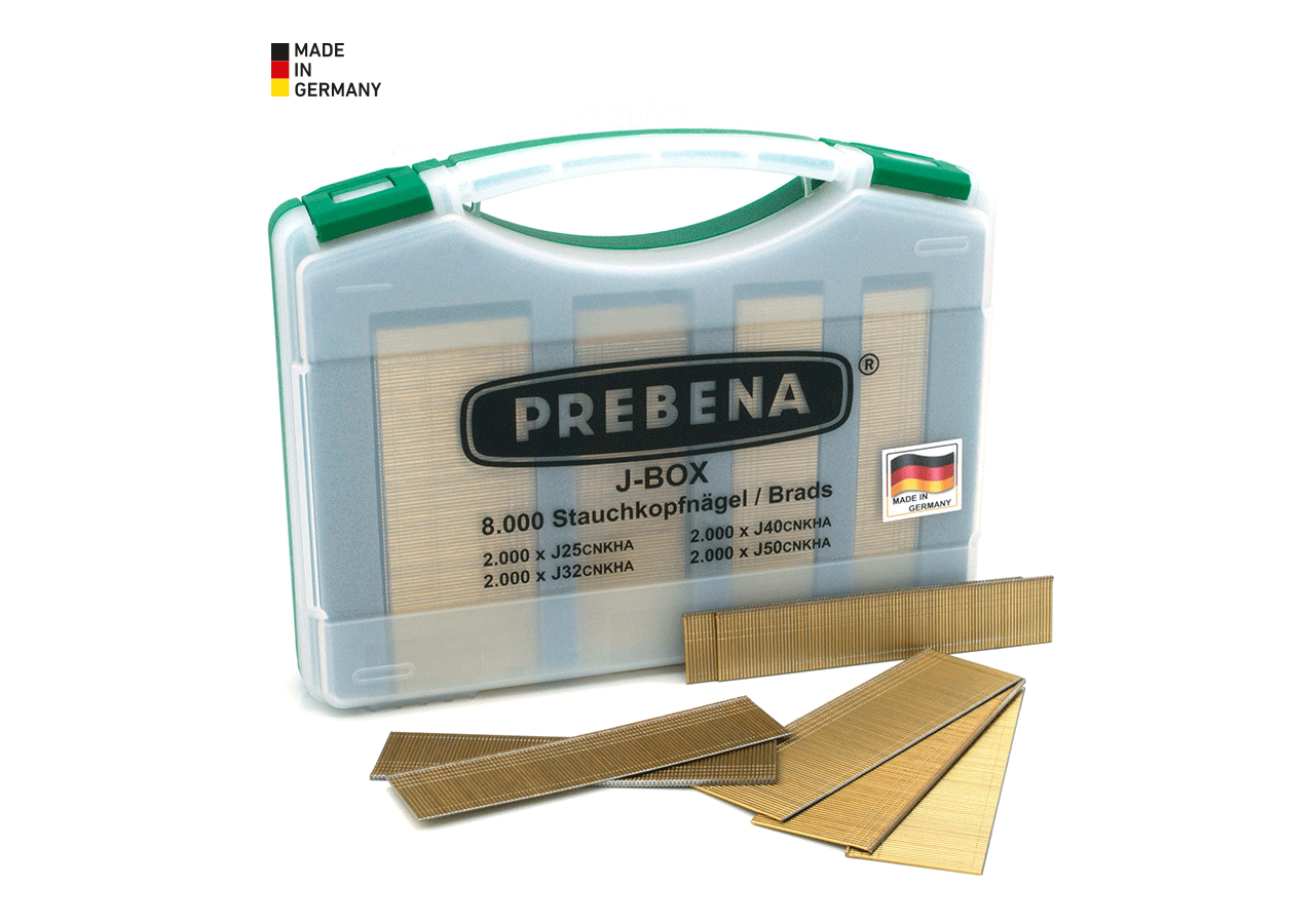 Accessoires d'outillages à air comprimé: Assortim. de clous à tête plate Prebena de type J