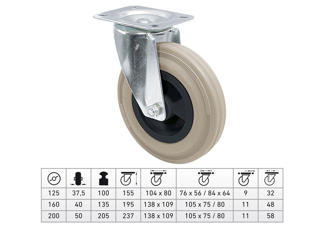 Rouleau transporteur: Roulettes pivotantes avec plaque, caoutchouc