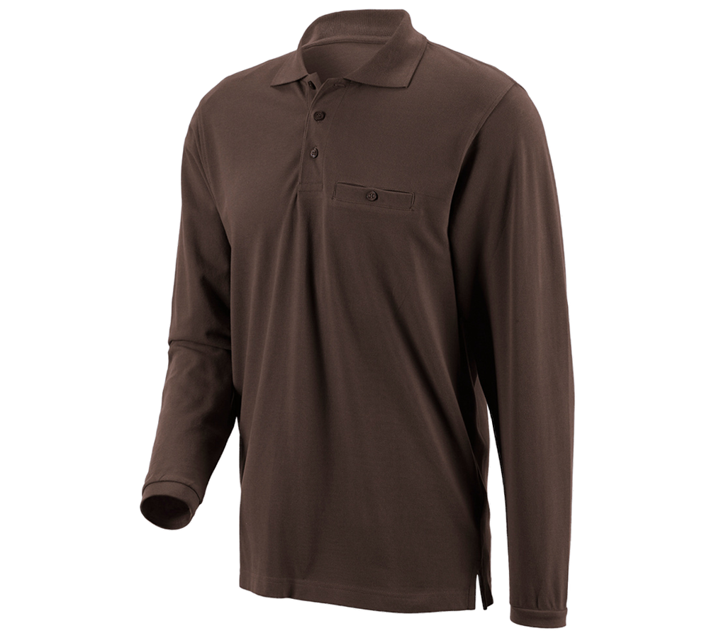 Hauts: e.s. Longsleeve polo cotton Pocket + marron