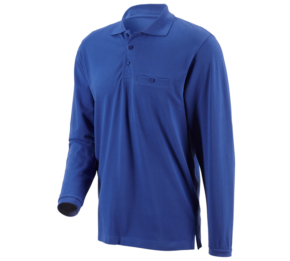 Hauts: e.s. Longsleeve polo cotton Pocket + bleu royal