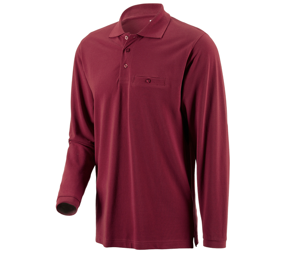 Bovenkleding: e.s. Longsleeve-Polo cotton Pocket + bordeaux