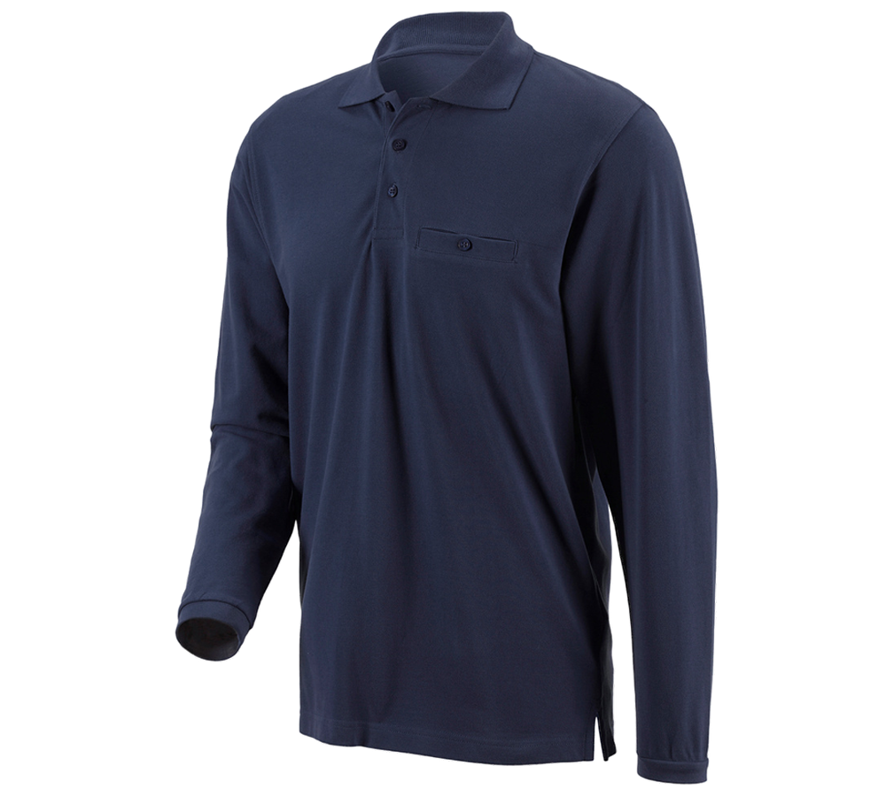 Hauts: e.s. Longsleeve polo cotton Pocket + bleu foncé