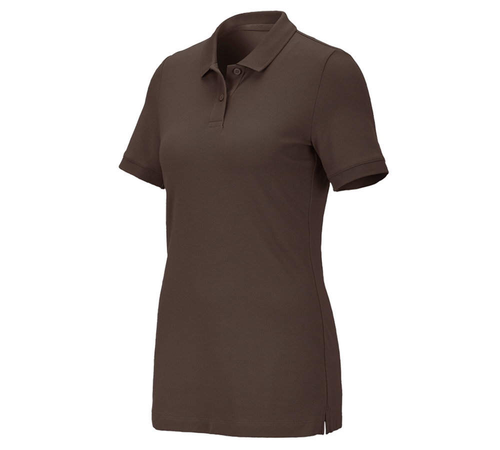 Hauts: e.s. Pique-Polo cotton stretch, femmes + marron