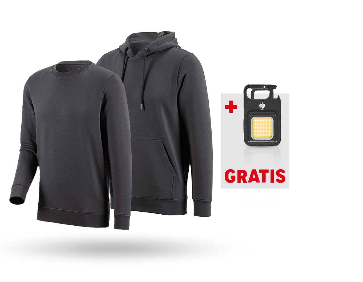 Große Geschenke: SET: e.s. Hoody-Sweatshirt+Sweatshirt poly Cotton + anthrazit