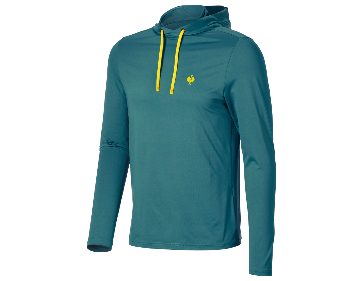 Kleding: Functionele hoodie-longsleeve UV e.s.trail + smaragdgroen/chroomgeel