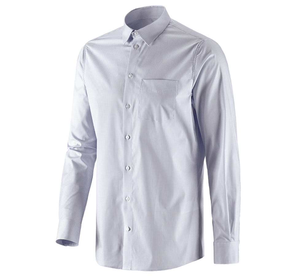 Hauts: e.s. Chemise de travail cotton stretch regular fit + gris brume à carreaux