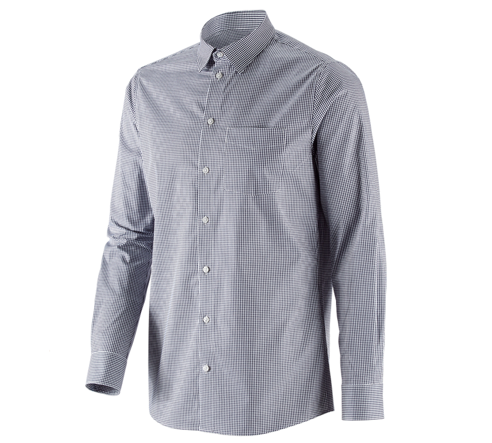 Hauts: e.s. Chemise de travail cotton stretch regular fit + bleu foncé à carreaux