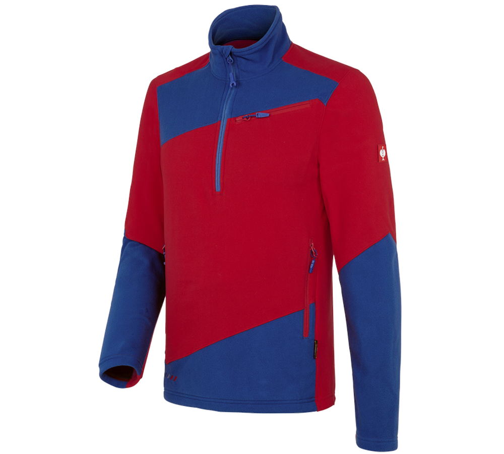 Themen: Fleece Troyer e.s.motion 2020 + feuerrot/kornblau
