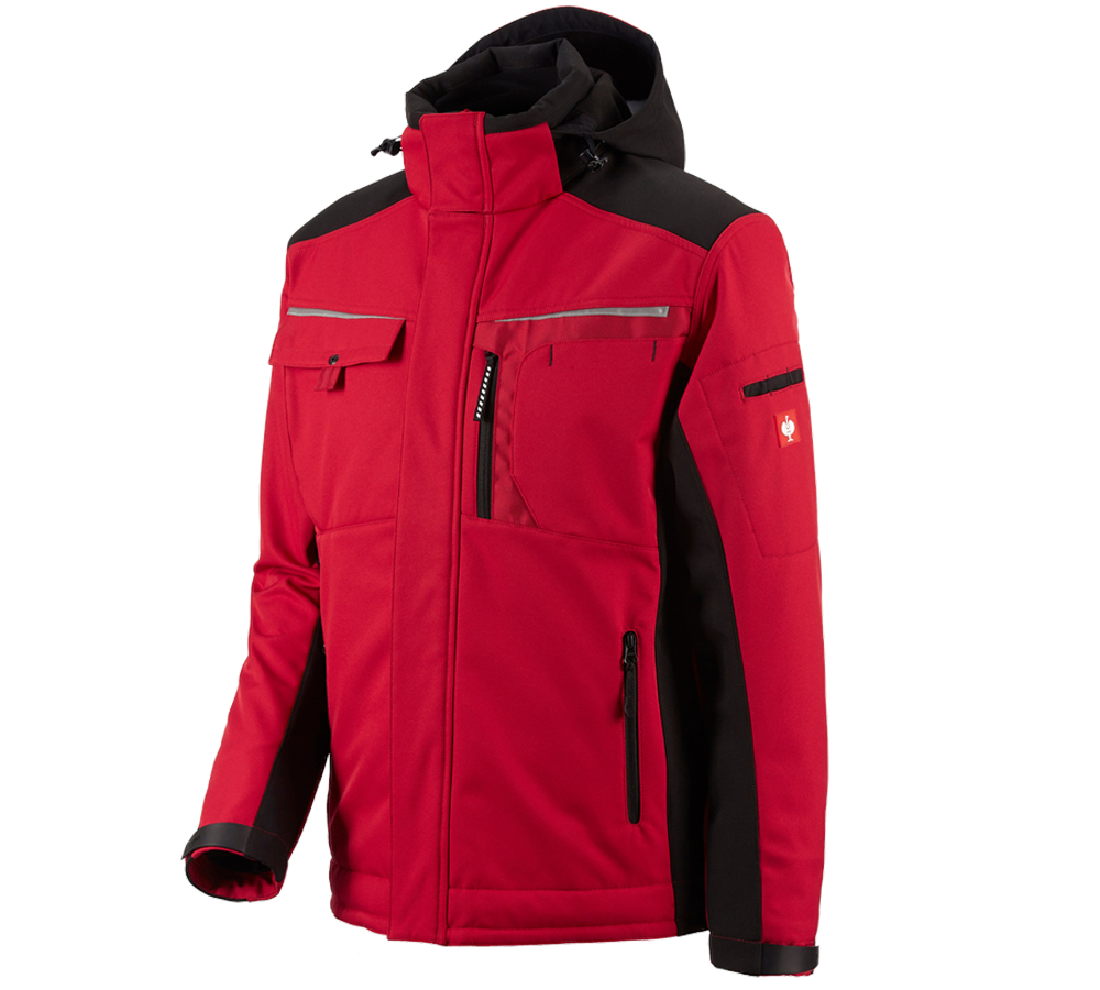 Vestes de travail: Veste Softshell e.s.motion + rouge/noir