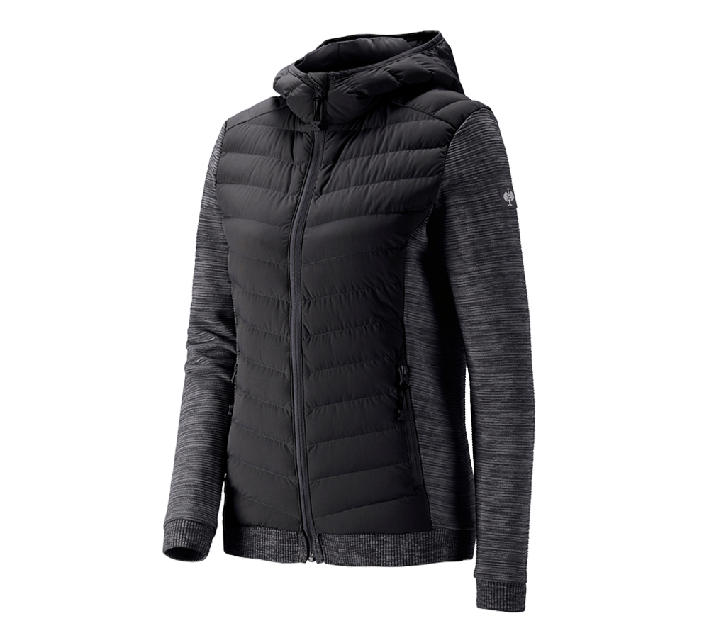 Jacken: Hybrid Kapuzenstrickjacke e.s.motion ten, Damen + oxidschwarz melange
