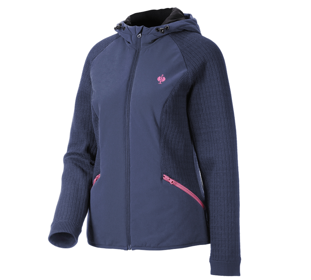 Jacken: Hybrid Kapuzenstrickjacke e.s.trail, Damen + tiefblau/tarapink