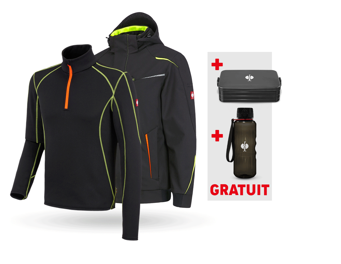 Vêtements: KIT : Veste softsh.hiver+pull cam. e.s.motion 2020 + noir/jaune fluo/orange fluo