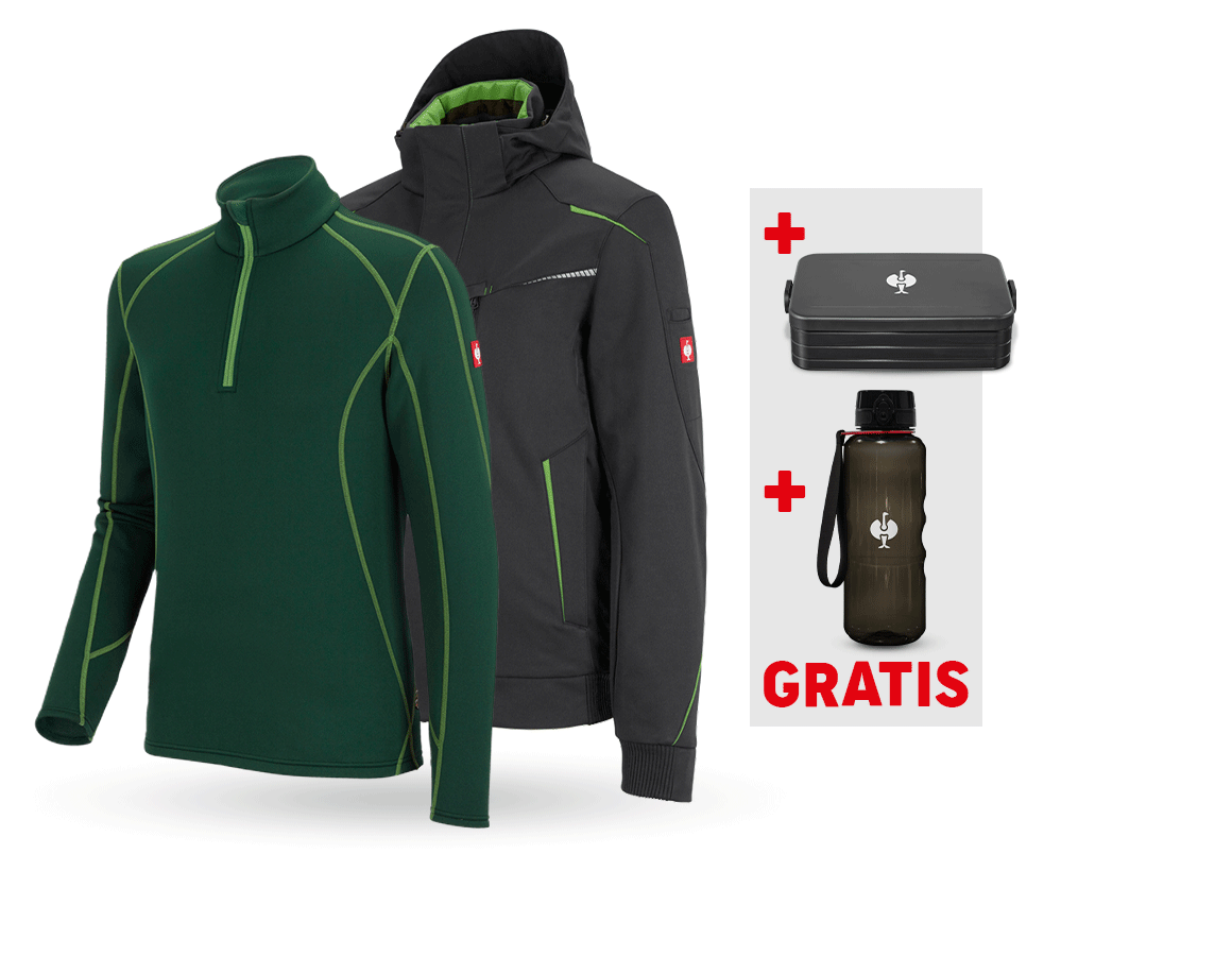 Kleding: SET: Wintersoftshellj+schipperstr. e.s.motion 2020 + zwart/zeegroen